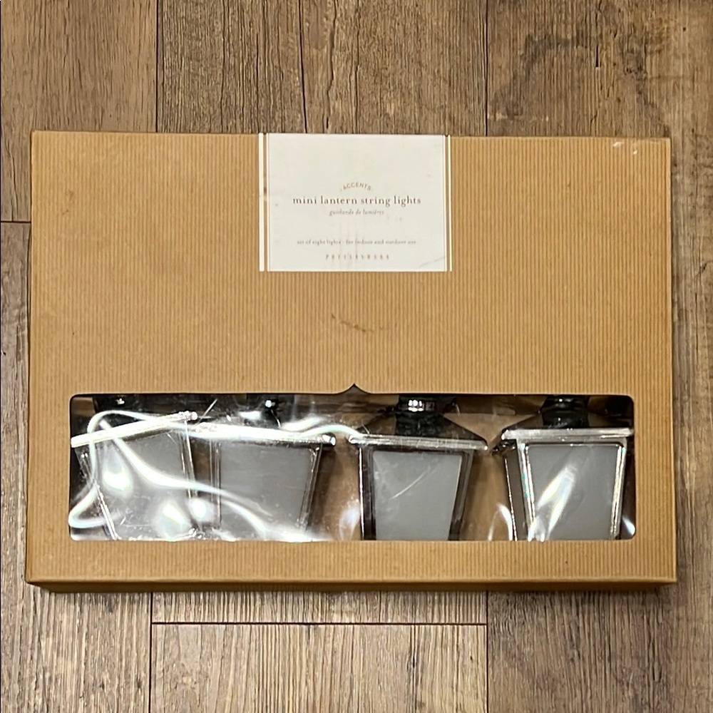 Pottery Barn, New in Box, Adorable Mini Lantern string lights - silver and white